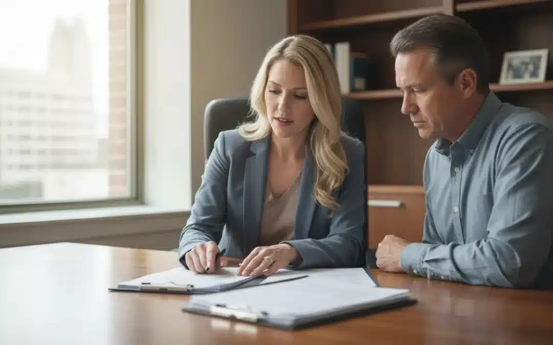 Female attorney reviewing medical records with a Georgia medical malpractice client