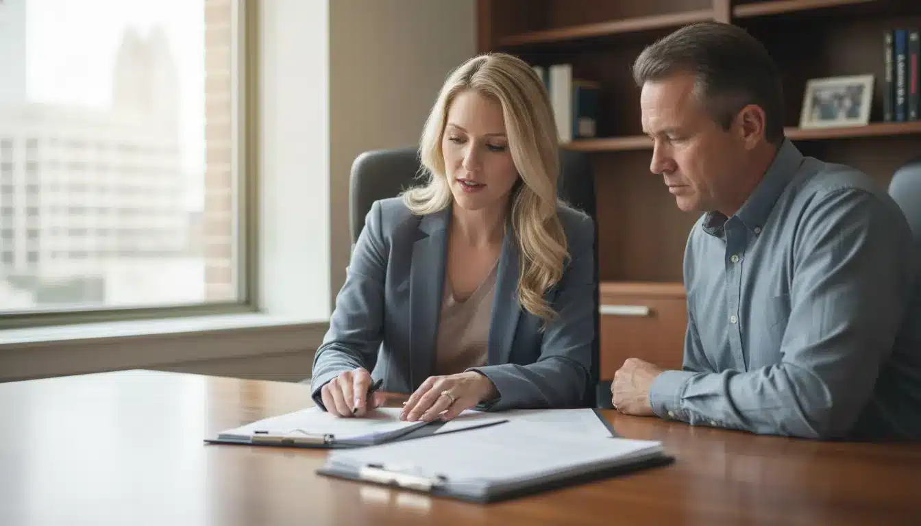 Female attorney reviewing medical records with a Georgia medical malpractice client