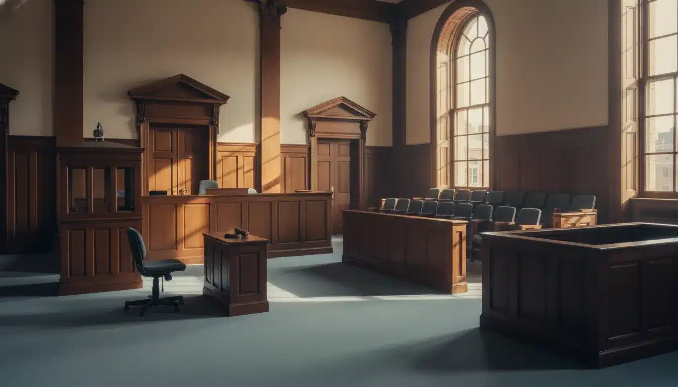 Empty courtroom representing the legal questions in the Lindsay Clancy case