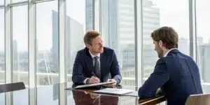 An accident attorney meets with a client to review the details of their case.