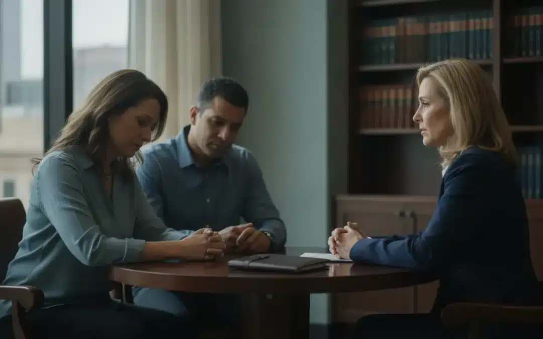 Family meeting with a female attorney after a Georgia truck accident wrongful death