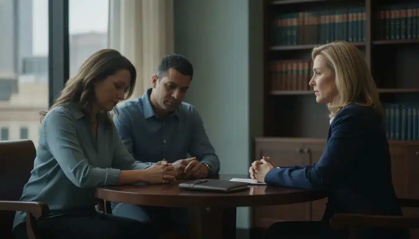Family meeting with a female attorney after a Georgia truck accident wrongful death